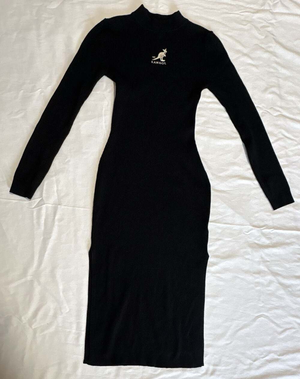 Kangol x H&M Black Ribbed Knit Long Sleeve Mock Neck Bodycon Midi Dress Size XS